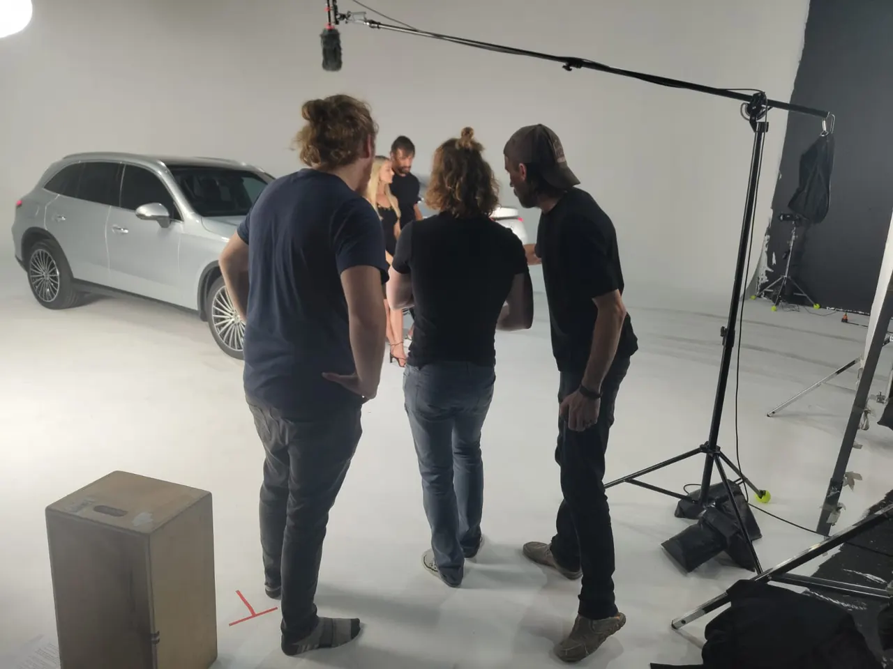 Director briefing talent on set